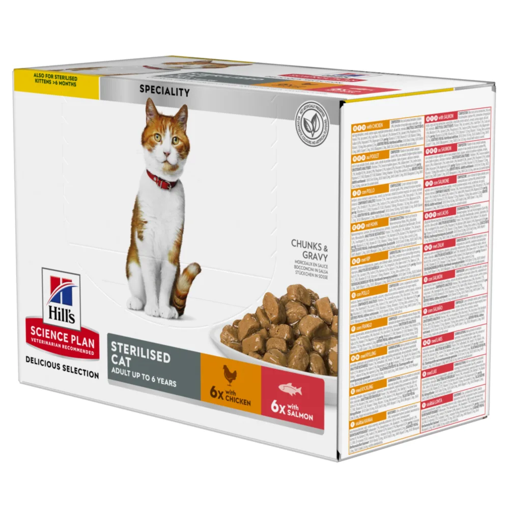 24x85g Young Adult Sterilised Cat Kip (12x) & Zalm (12x) Hill's Science Plan Kattenvoer van Hill's – productfoto