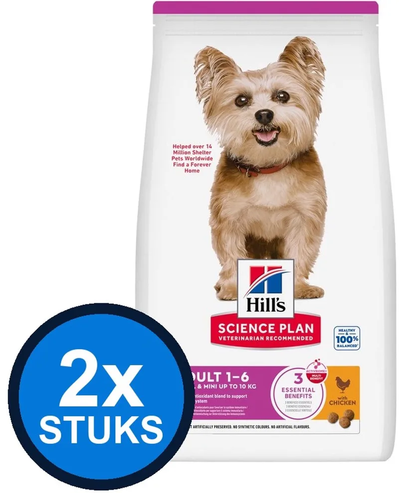 2x Hill's - Science Plan dog adult S chicken 3kg - Hondenvoer - 3 kg fra Hill's – produktbillede
