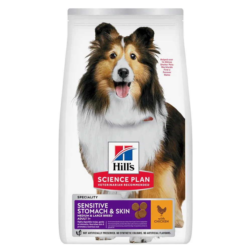 2x14kg Adult Adult Sensitive Stomach & Skin Medium met Kip Hill's Science Plan Hondenvoer van Hill's – productfoto