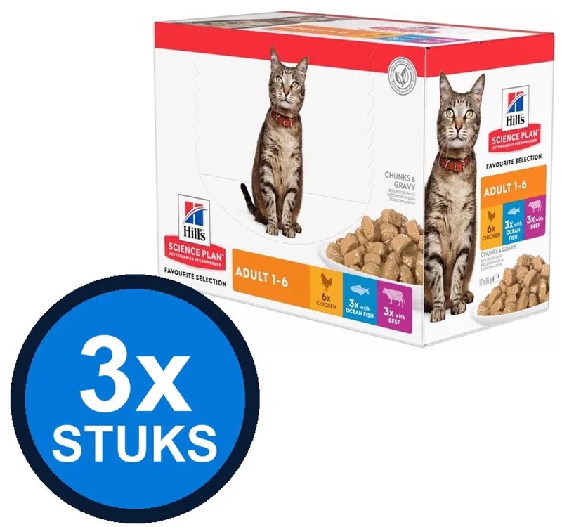 3x Hill's - Science Plan cat adult fav sel mp 12x85gr - Kattenvoer - 1.02 kg by Hill's – product photo