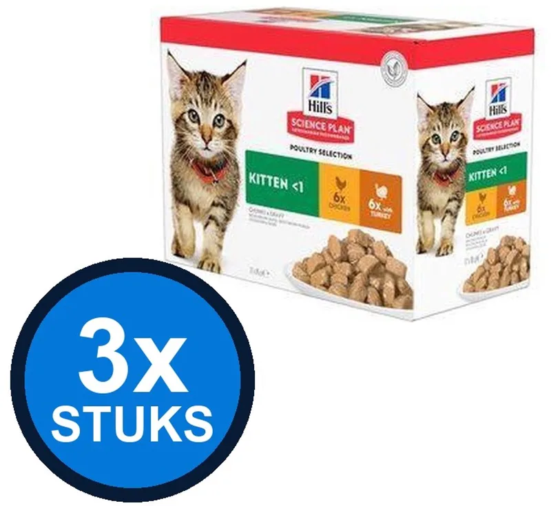 3x Hill's - Science Plan cat kitten poultry sel mp 12x85gr - Kattenvoer - 1.02 kg de Hill's – photo produit