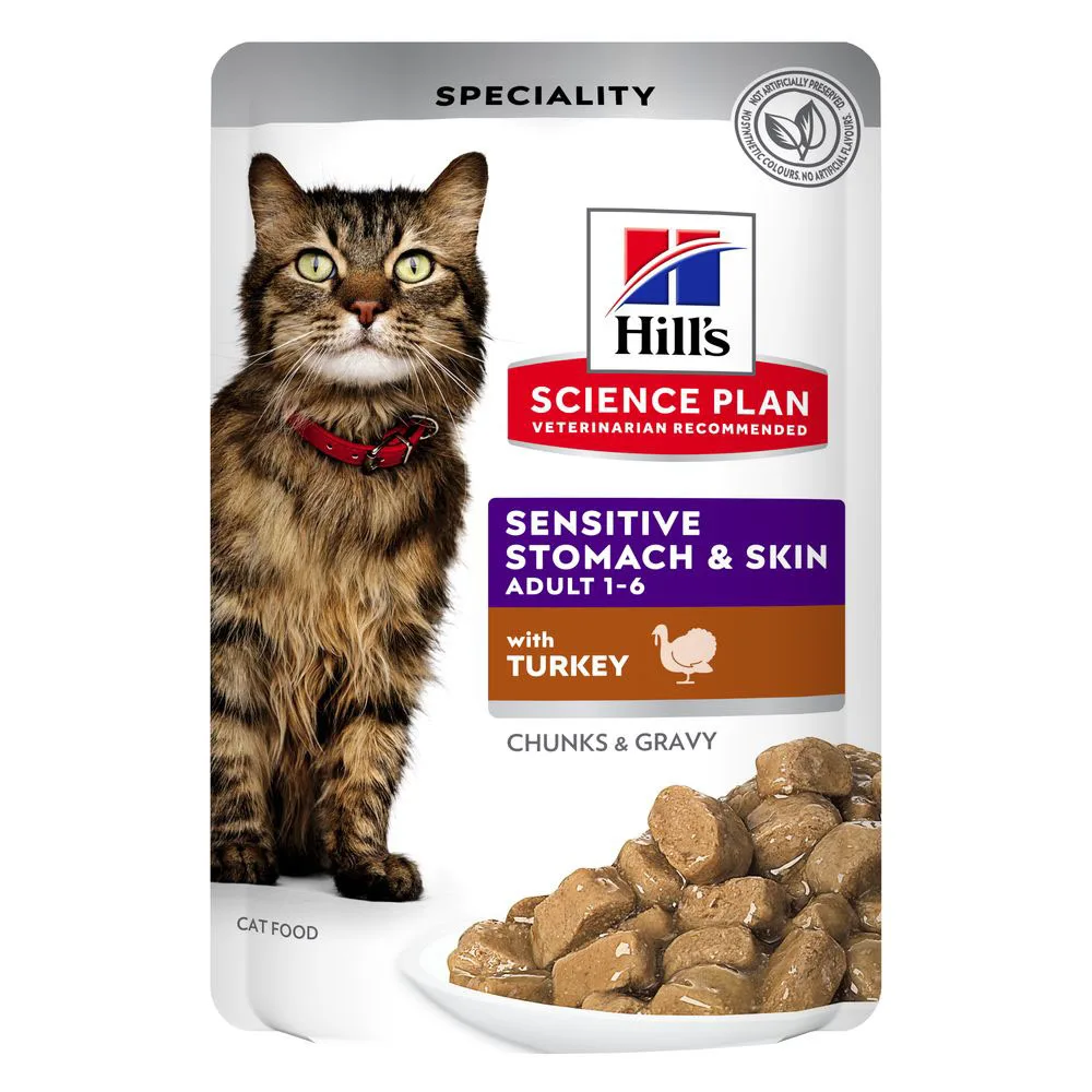 48x 85g Hill's Science Plan Adult Kat Gevoelige Maag & Huid Adult Kalkoen natvoer voor katten by Hill's – product photo