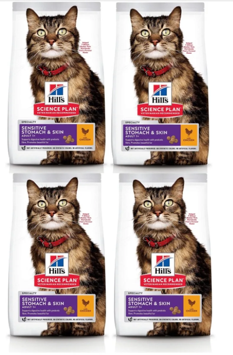 4x Hill's - feline adult sensitive stomach & skin Kip - Kattenvoer - 1.5kg von Hill's – Produktfoto