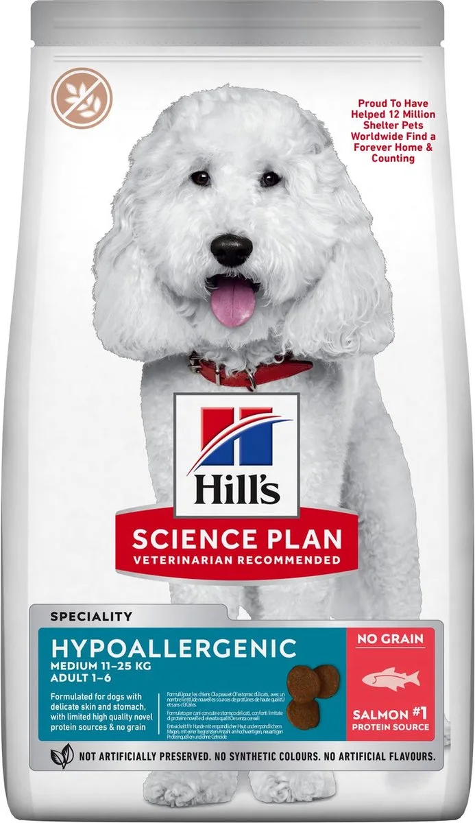 4x Hill's Science Plan Adult Hypoallergenic Medium met zalm 2,5 kg de Hill's – photo produit