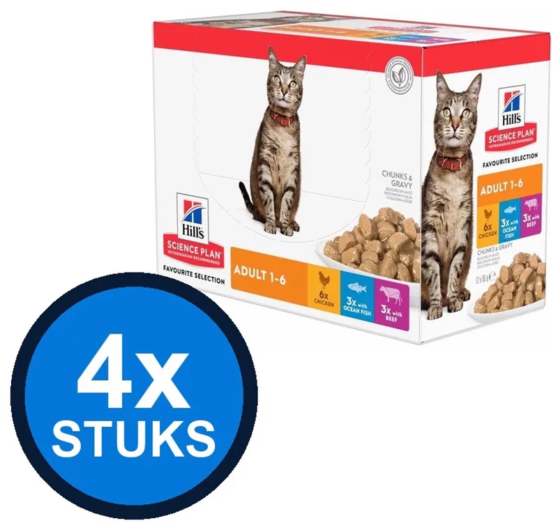 4x Hill's - Science Plan cat adult fav sel mp 12x85gr - Kattenvoer - 1.02 kg de Hill's – photo produit