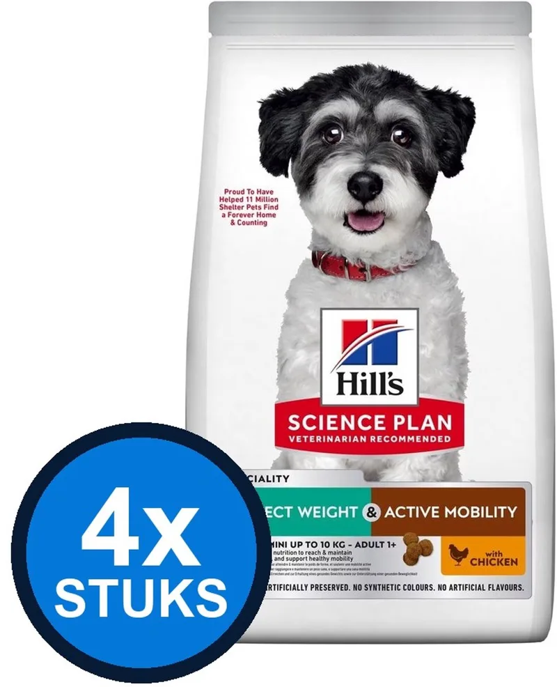 4x Hill's - Science Plan dog ad wght&mob S chk 1,5kg - Hondenvoer - 1.5 kg de Hill's – photo produit