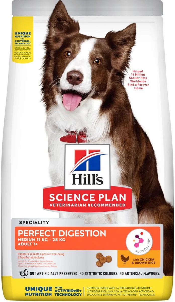 4x Hill's Science Plan Perfect Digestion Medium Adult 1+ Hondenvoer met Kip & bruine Rijst 2.5 kg de Hill's – photo produit