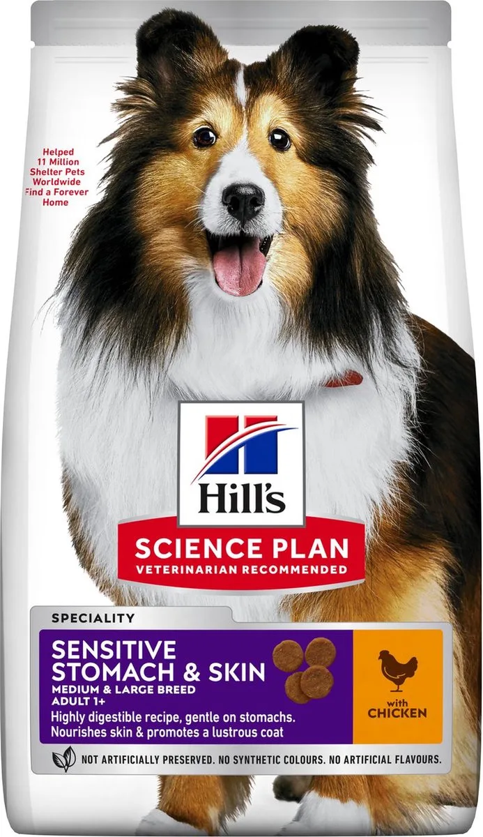 4x HILL'S SCIENCE PLAN Sensitive Stomach & Skin Medium Adult Hondenvoer met Kip 2.5 kg de Hill's – photo produit