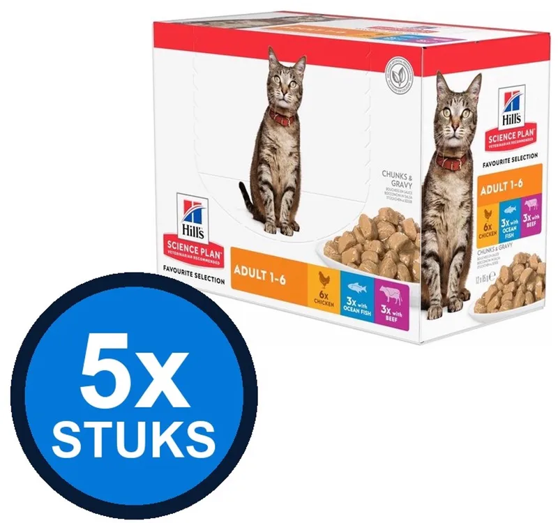 5x Hill's - Science Plan cat adult fav sel mp 12x85gr - Kattenvoer - 1.02 kg de Hill's – photo produit