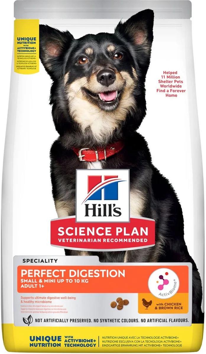 6x Hill's SCIENCE PLAN Perfect Digestion Small&Mini Adult 1+ Hondenvoer met Kip & bruine Rijst 1.5 kg de Hill's – photo produit