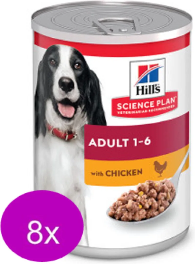 8x Hill's Science Plan Adult Kip in Blik - Hondenvoer - 370g von Hill's – Produktfoto