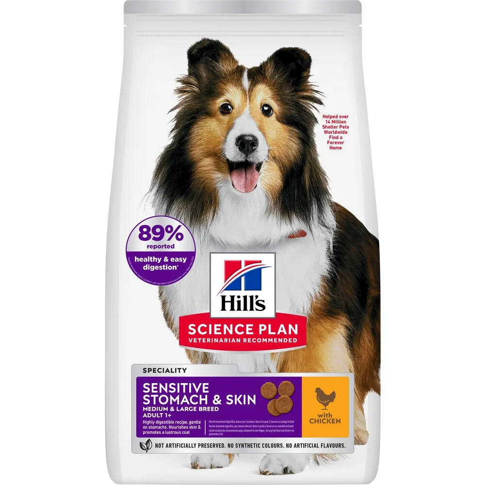 Hondenvoer Droog Adult Sensitive Stomach - Skin Medium Kip 2,5 kg de Hill's – photo produit
