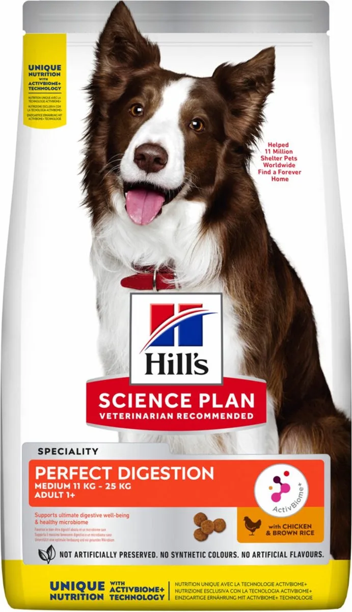 Hondenvoer Perfect Digestion Medium Adult 1+ Kip en Bruine Rijst 12 kg by Hill's – product photo