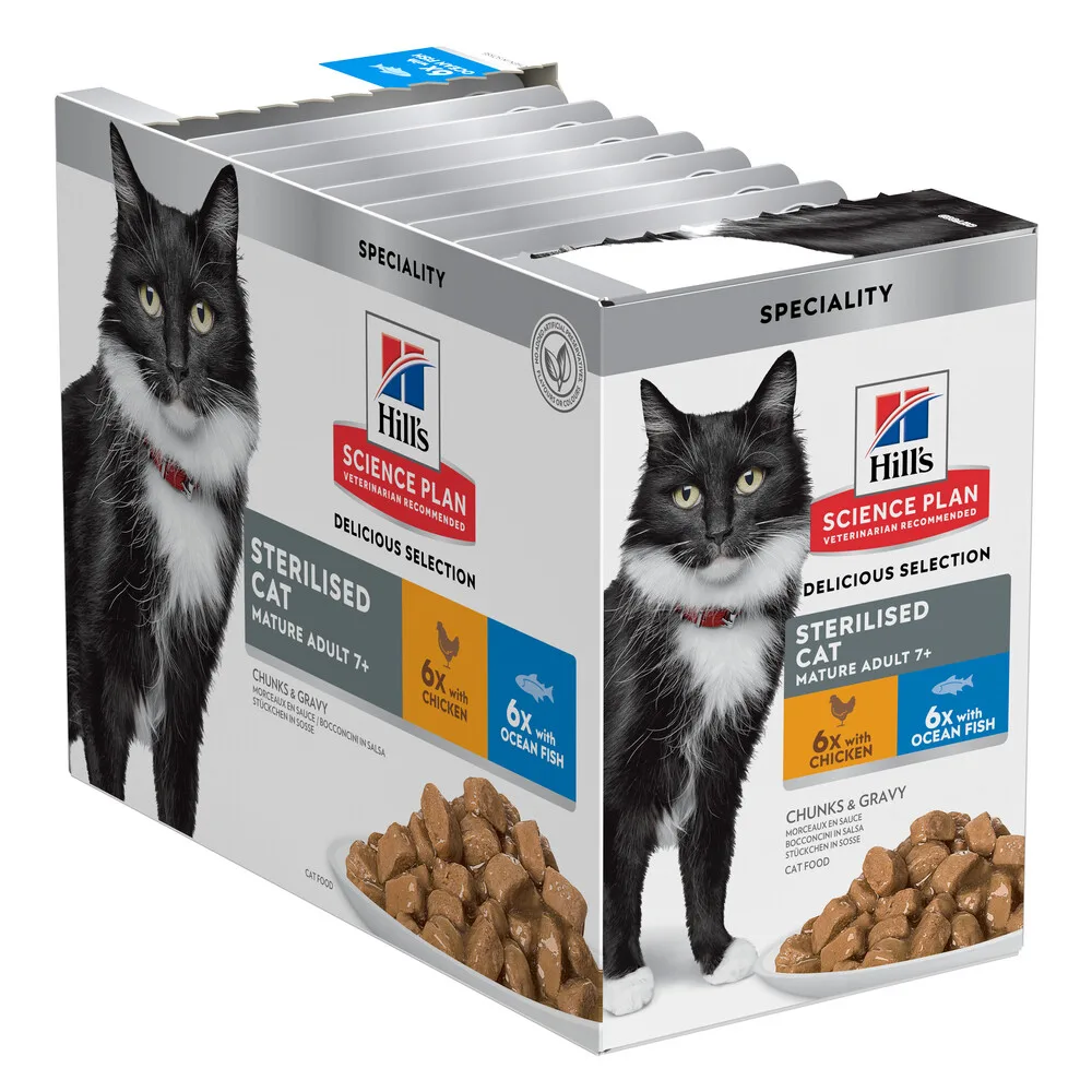 Kattenvoer Nat Mature Adult 7+ Sterilised Kip en Zeevis 12x85 gr by Hill's – product photo