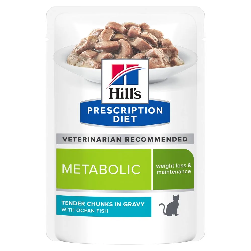 Pd Metabolic natvoer met vette vis voor gewichtsverlies en gewichtsbehoud bij katten 12x85 gr van Hill's – productfoto
