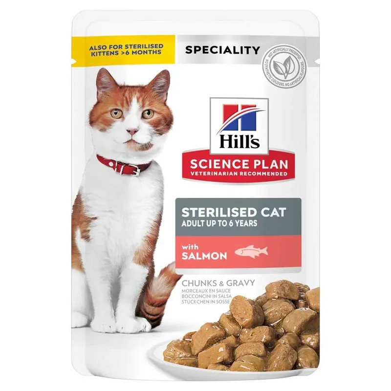Sp Gesteriliseerd Kip Zalm Kalkoen Forel 12x85g Kattenvoer von Hill's – Produktfoto 1 von 2