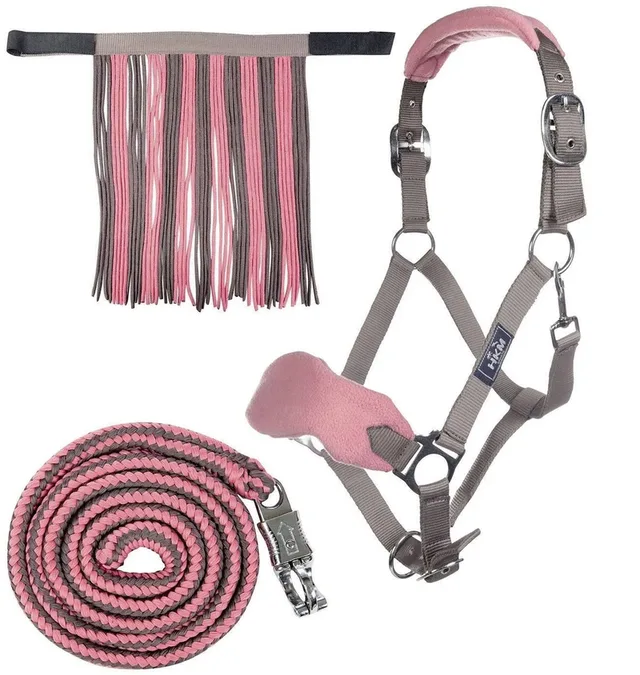 Halsband voor paard met longe en anti-vliegende franjes HKM