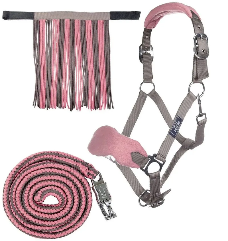 Halsband voor paard met longe en anti-vliegende franjes HKM von HKM in Mokka – Produktfoto