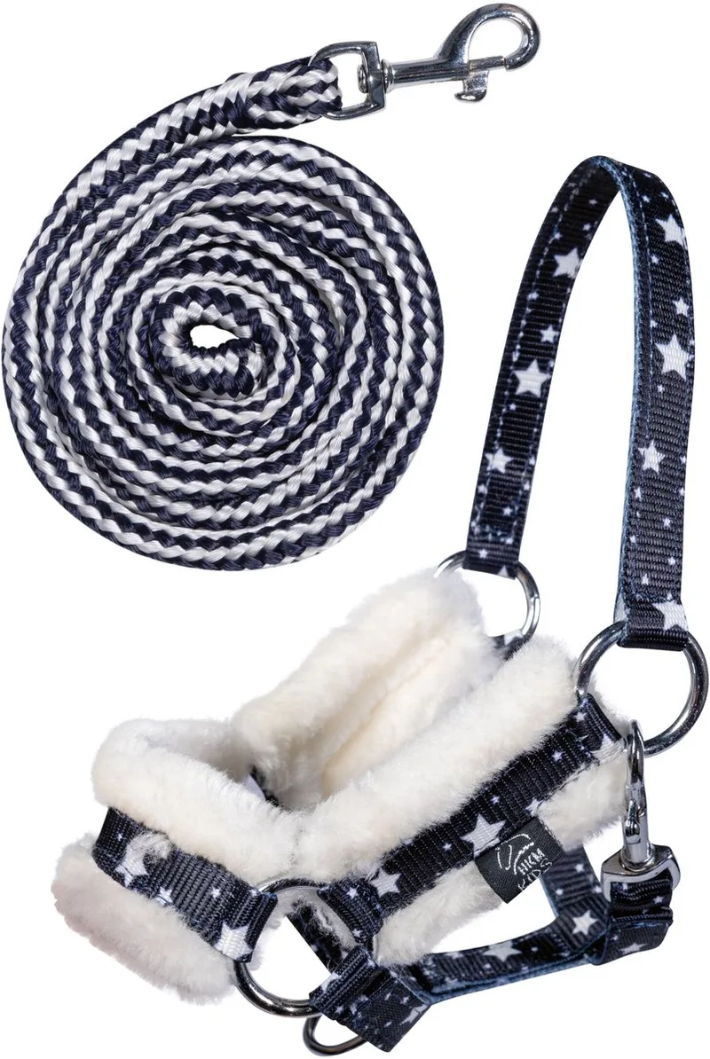 Halster en Halstertouw voor Hobby Horsing by HKM in Navy met sterren – product photo