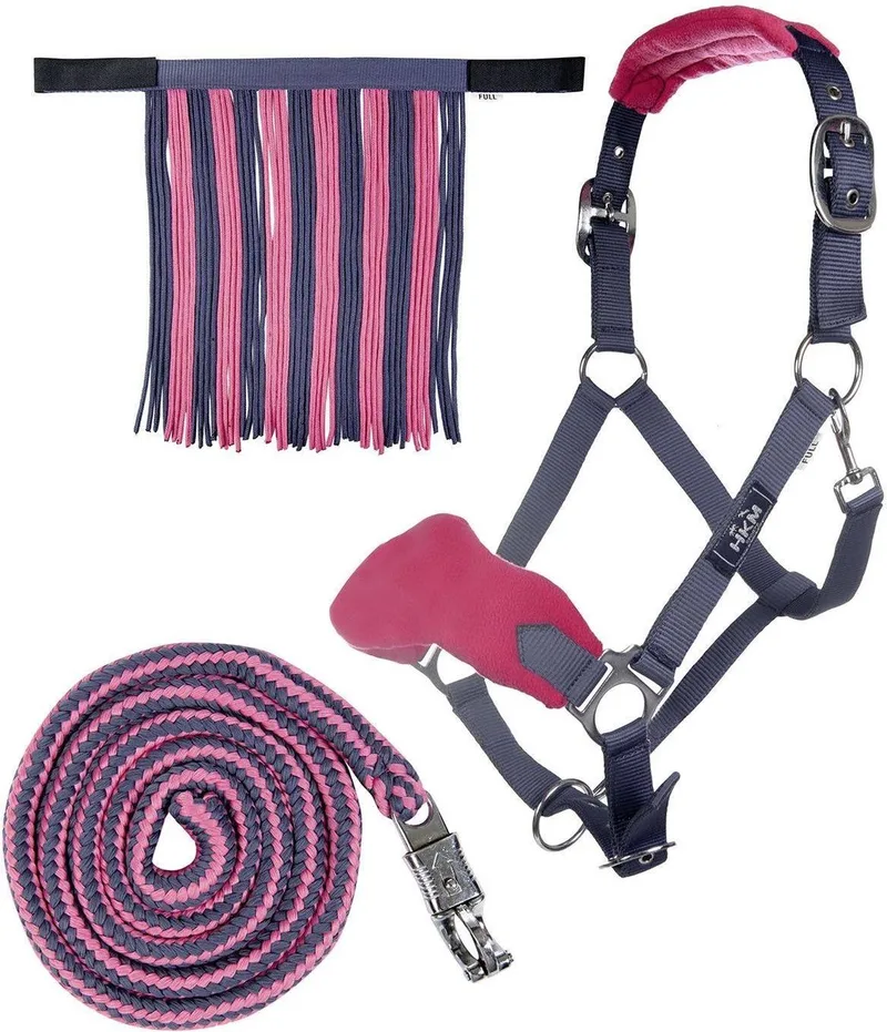 Halster set met paniekhaak & vliegenfrontriem by HKM in Mokka, Milky roze – product photo