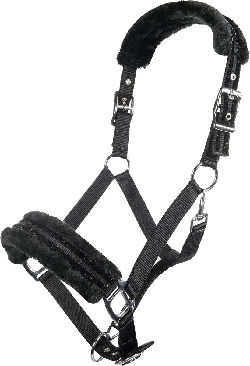Nylonhalster -Glitter- polarfleece voering Pony von HKM in Schwarz – Produktfoto