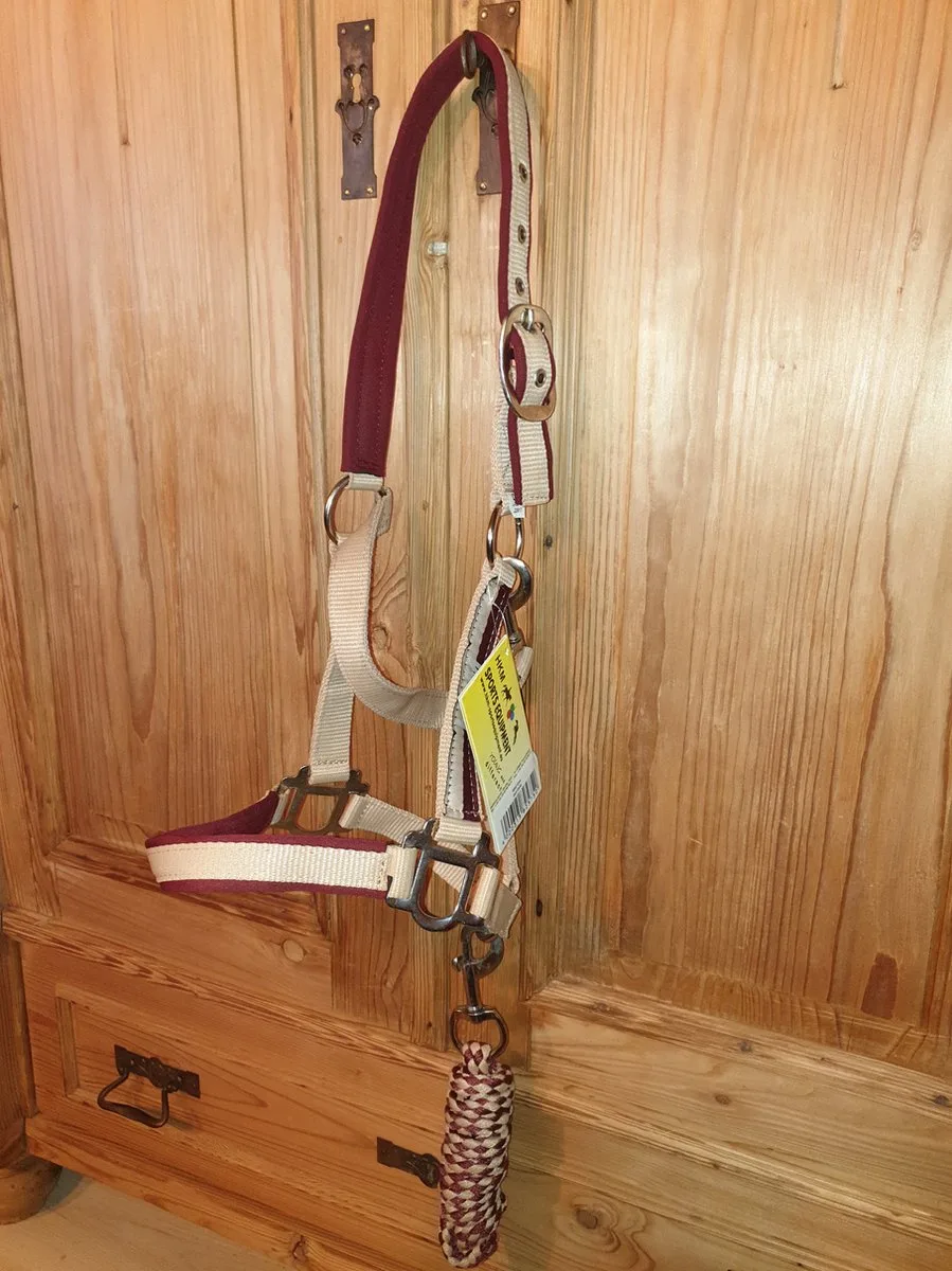 Nylonhalster met touw -beige/donkerrood - Cob von HKM in Beige – Produktfoto