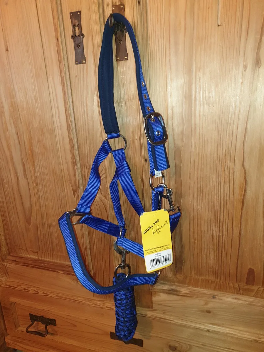 Nylonhalster met touw - cob - kobalt met donkerblauw de HKM en Bleu – photo produit