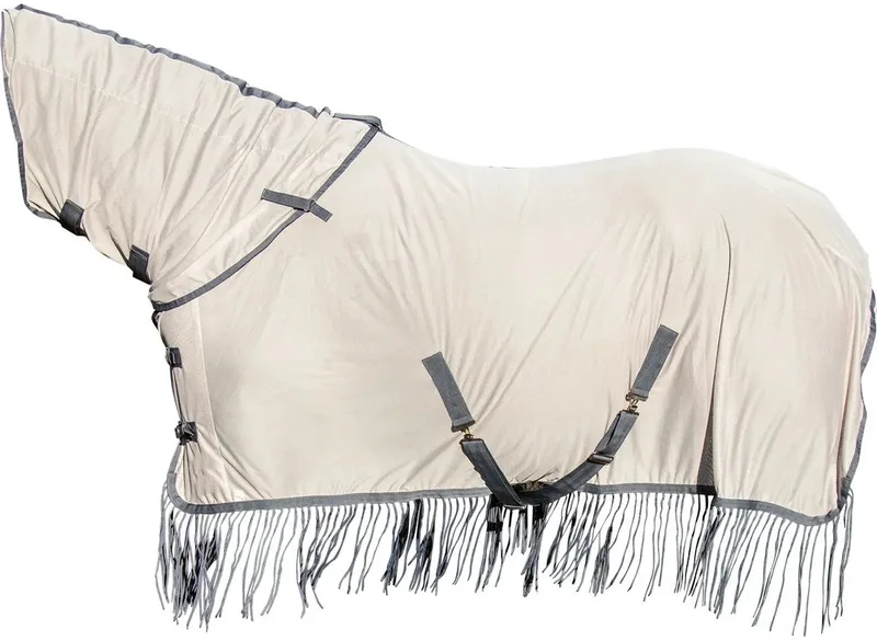 Vliegendeken -Fringes- Style, afneembare halsdeel de HKM en Argent, Gris – photo produit