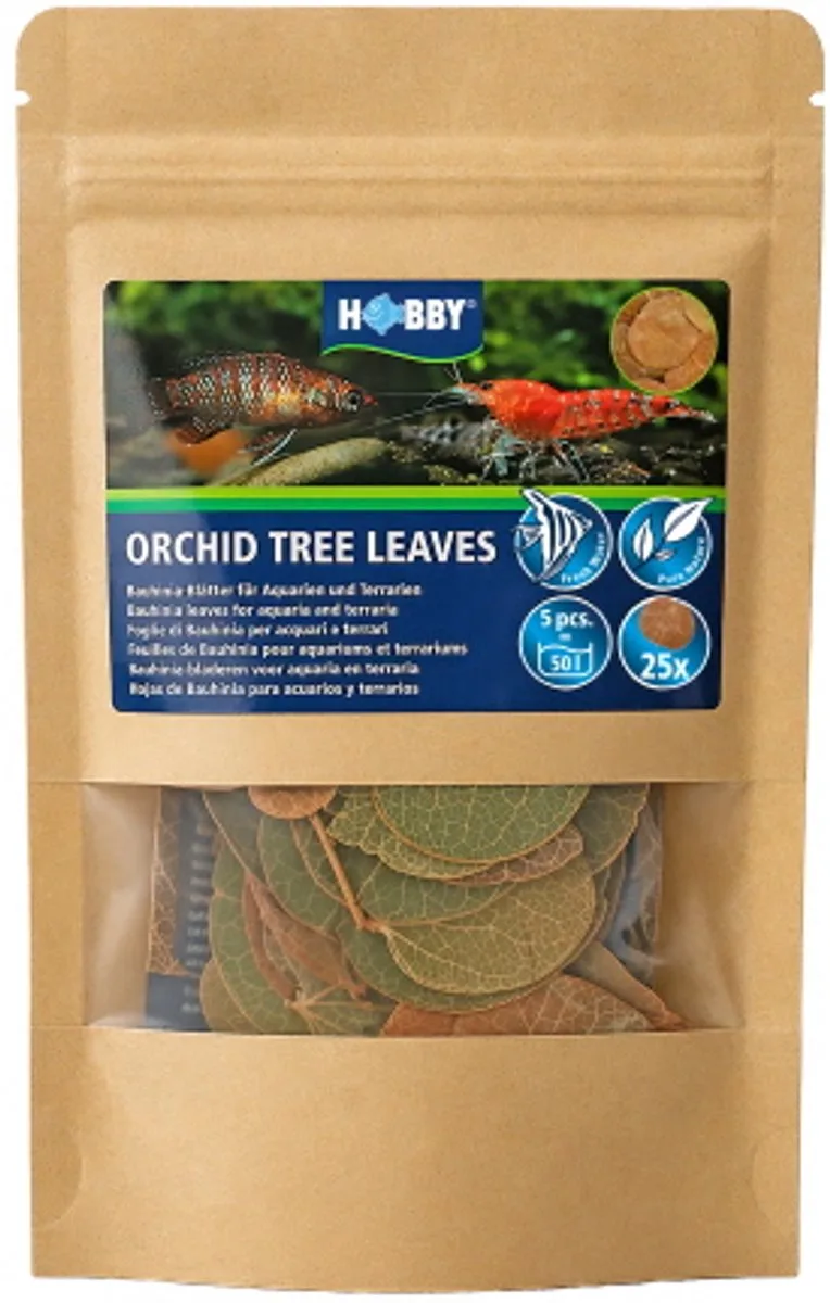 Orchid Tree Leaves – Natuurlijke Orchidee bladeren voor Garnalen, Betta's en Tropische Vissen – Waterverbeteraar & Schuilplaats by Hobby – product photo