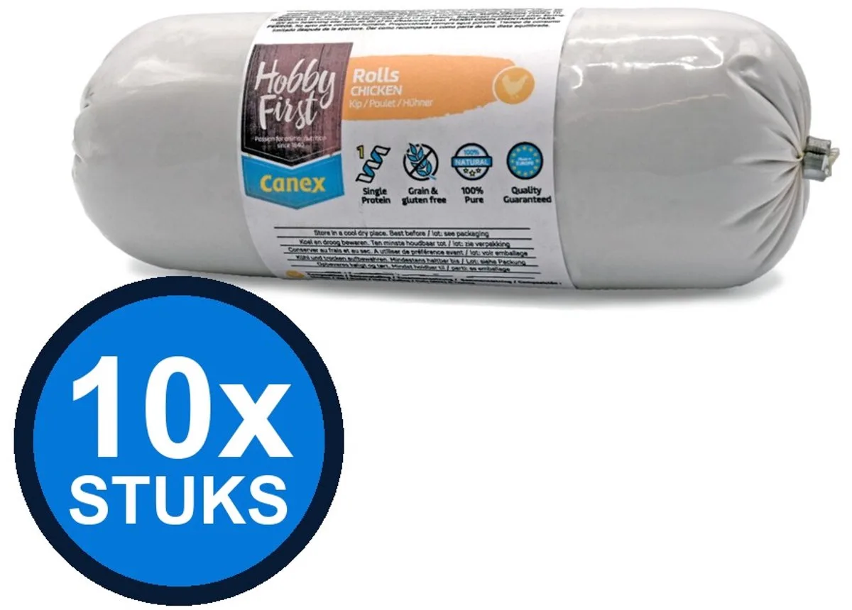 10x Hobby First Canex high protein roll chicken 400gr van HobbyFirst – productfoto