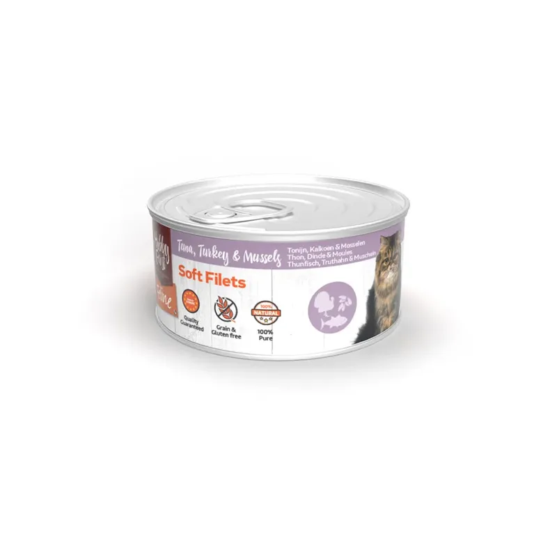 Nat Kattenvoer Met Zachte Filets Van Tonijn Kalkoen En Mosselen 70g by HobbyFirst – product photo