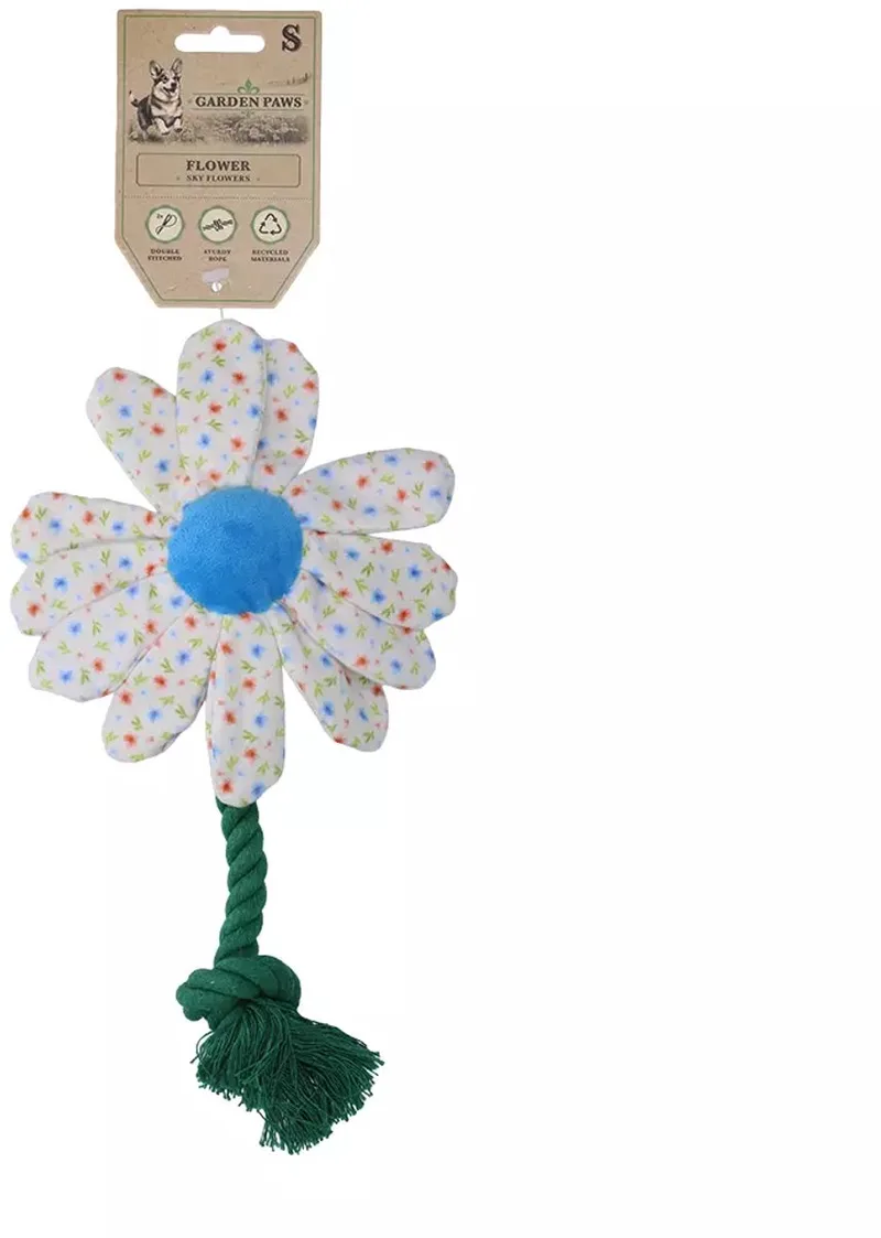 Garden Paws Trektouw S - Extra Stevig Hondentouw - Hondenspeelgoed - Scarecrow by Hofman in Sky Flowers – product photo