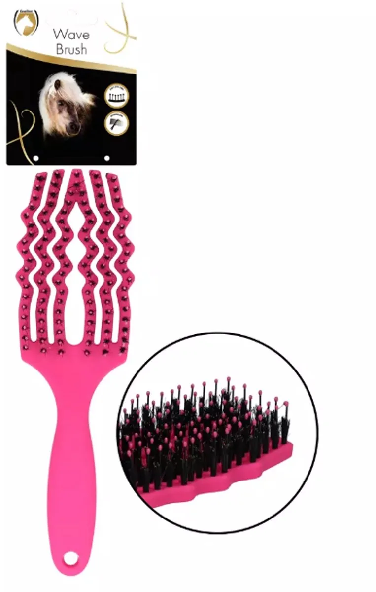 Paardenborstel - Paardenverzorging - Staart- en Manenborstel met Flexibele Soft-top Pinnen - Paardenkam met Varkenshaar de Hofman en Rose – photo produit