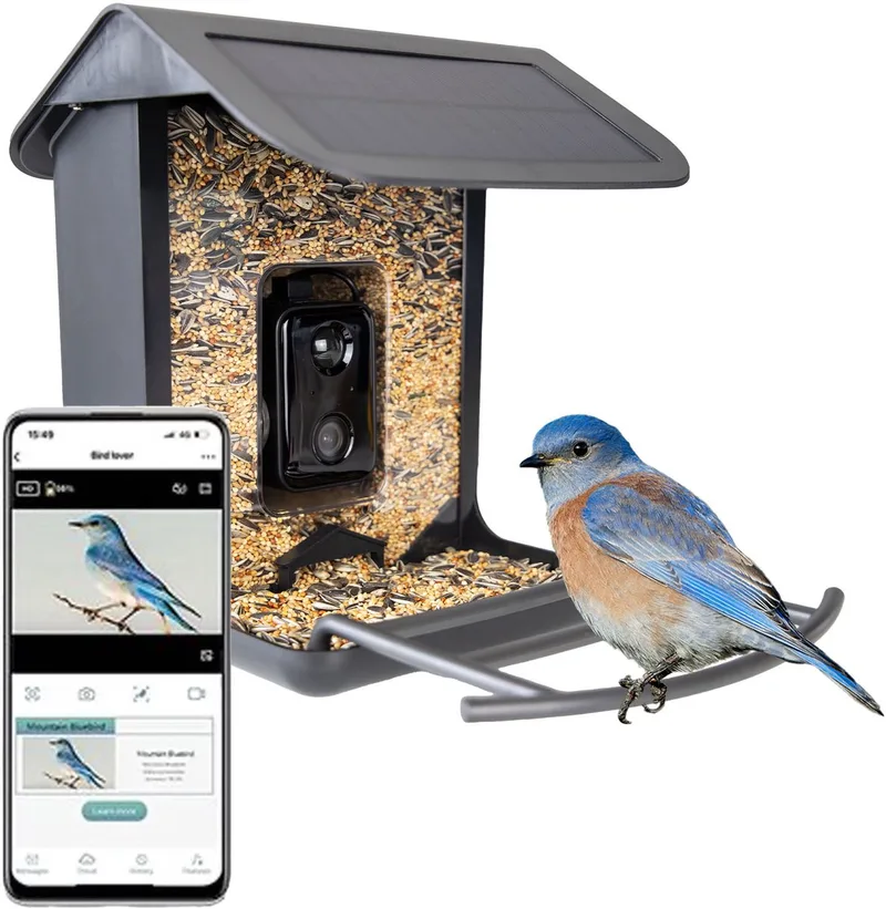Vogelhuisje met Camera - Vogelvoederhuisje op Zonne-energie - Voederstation - HD Camera - AI Herkent 11.000 Vogels - 1,5L de Hofman en Noir – photo produit