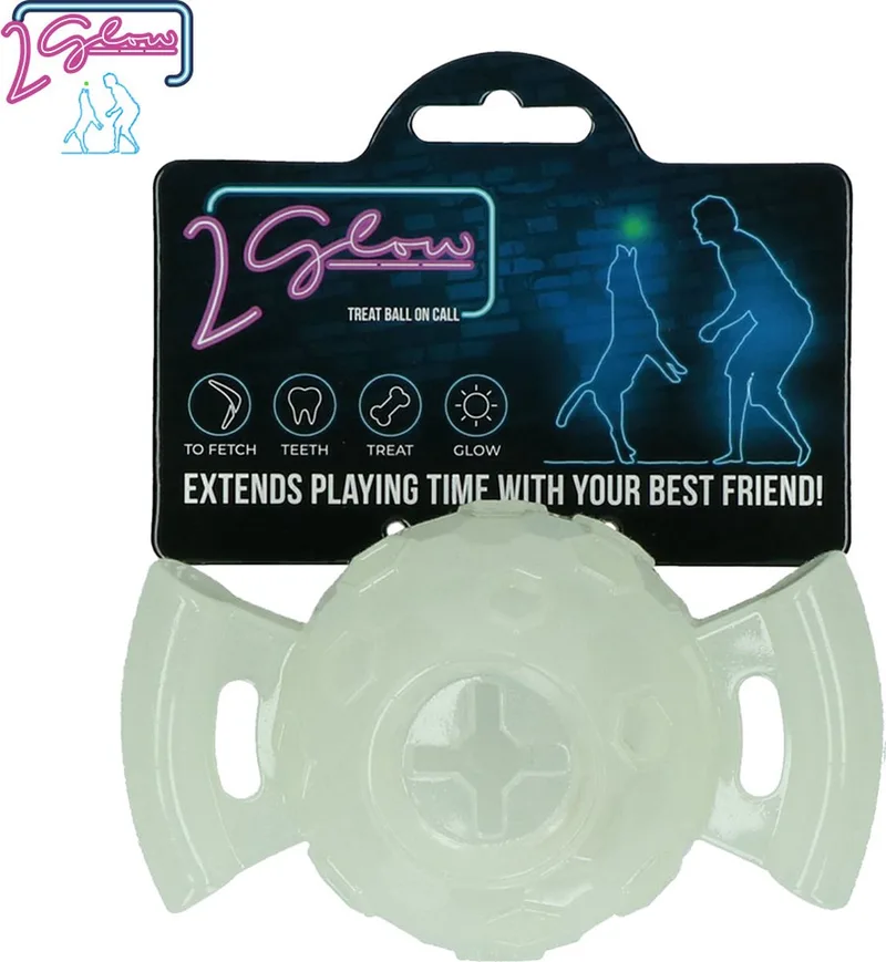 2 Glow - Hondenspeelgoed - Kauwspeeltje - TPR Rubber - 13 x 7,5 x 7,5 cm - Glow in the dark by Holland Animal Care in Treat ball on call – product photo