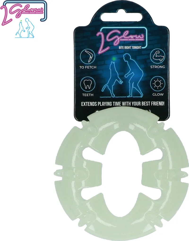 2 Glow - Hondenspeelgoed - Kauwspeeltje - TPR Rubber - ø 10 x 3,2 cm - Glow in the dark by Holland Animal Care in Bite right tonight – product photo