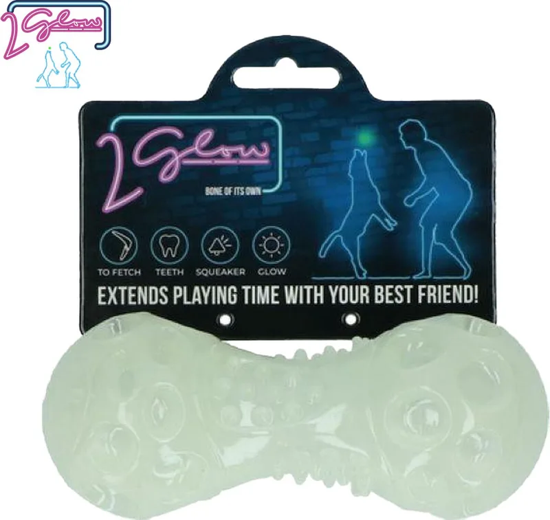 2 Glow - Hondenspeelgoed - Kauwspeeltje - TPR Rubber - ø 6,4 cm - Glow in the dark de Holland Animal Care en Bone of its own – photo produit