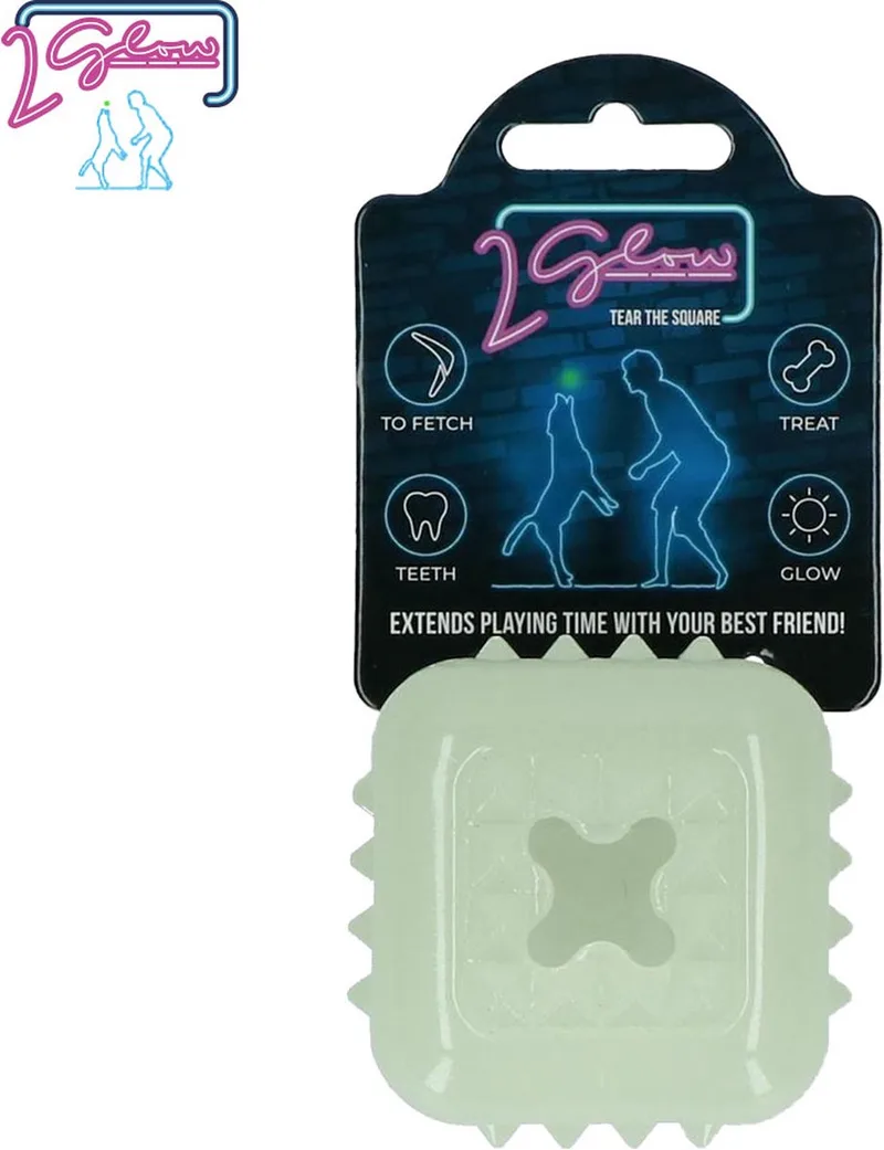2 Glow - Hondenspeelgoed - Kauwspeeltje - TPR Rubber - ø 7 cm - Glow in the dark by Holland Animal Care in Tear the square – product photo