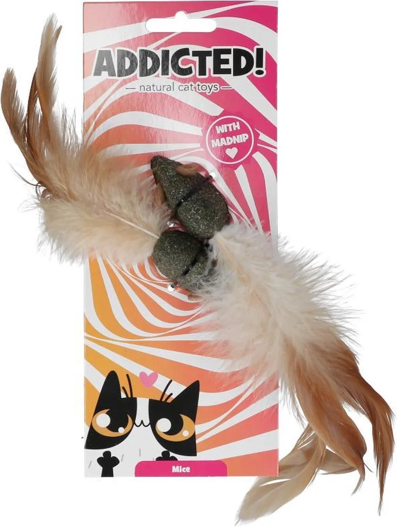 Addicted Muis met Veren - 20 cm - Kattenspeelgoed muis - Kattenspeeltje met veer - Met madnip - Met kattenkruid - Stuks 2 von Holland Animal Care in Beige – Produktfoto