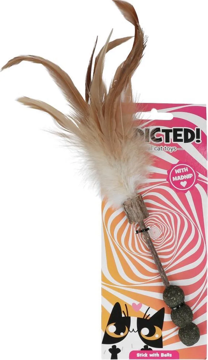 Addicted Stick met 3 Ballen en Veertjes - 25 cm - Kattenspeelgoed - Katten bal - Met madnip - Met kattenkruid - Veertjes de Holland Animal Care en Blanc – photo produit
