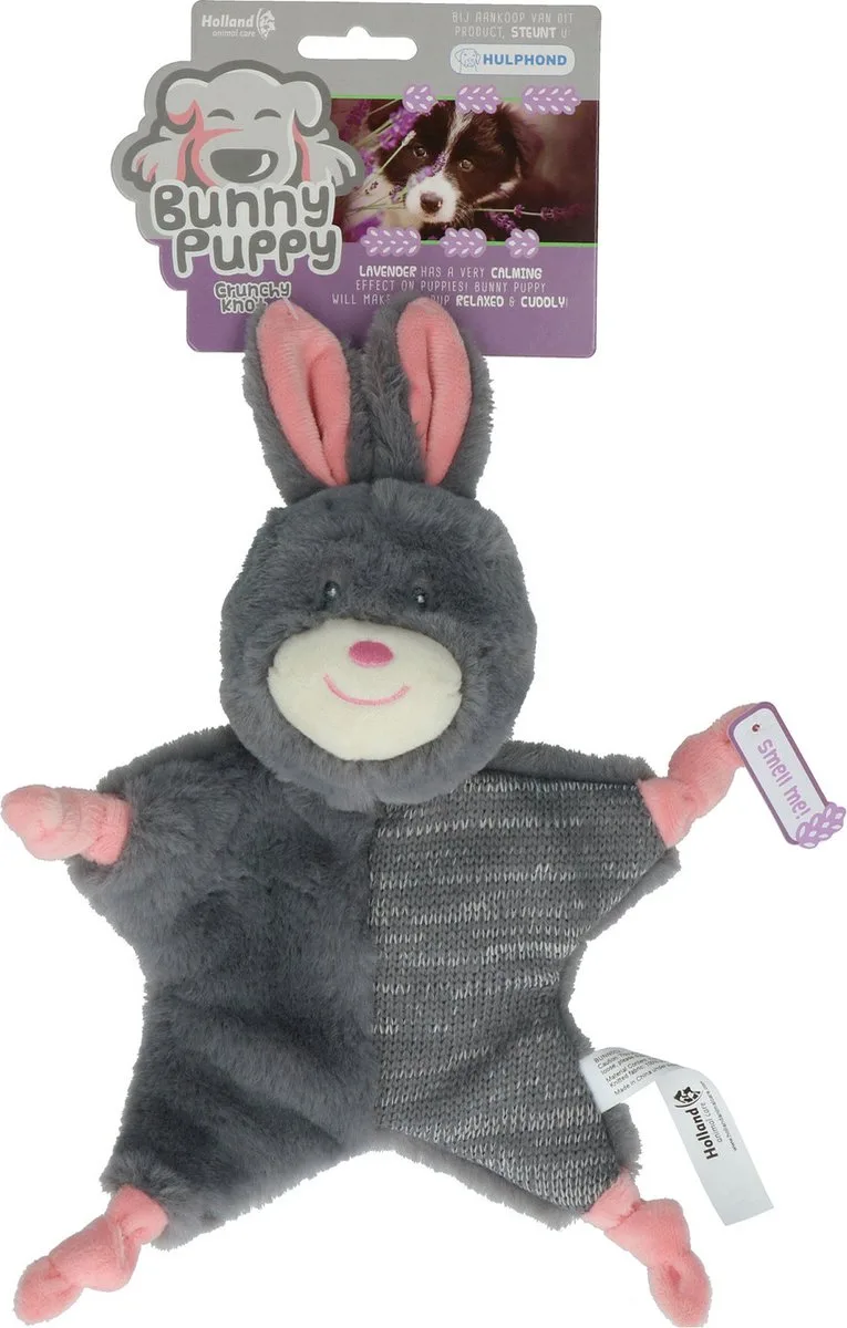 Bunny Puppy Crunchy Knot – 13 x 18,5 x 6 cm - Hondenknuffel – Puppy knuffel voor kalmerend effect – Extra speelplezier – Grijs van Holland Animal Care in Meerkleurig – productfoto