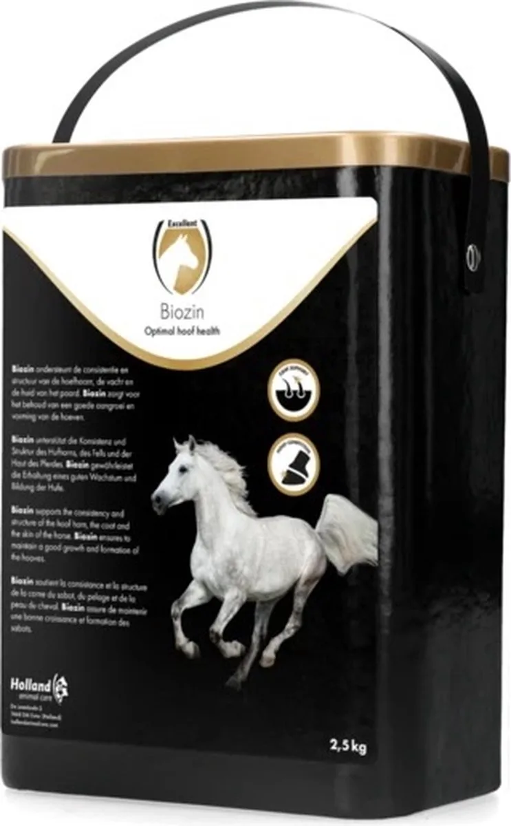 Excellent Biozin Paarden - Ondersteuning van de Hoeven, Vacht en Huid - Supplementen voor Paarden - Paardenvoer - Appelsmaak - 2.5 kg by Holland Animal Care – product photo