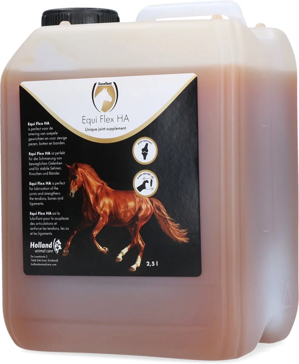Excellent Equi Flex HA Liquid - 2,5 Liter - Ondersteund de smering van soepele gewrichten en voor stevige pezen, botten en banden - Geschikt voor paarden by Holland Animal Care – product photo