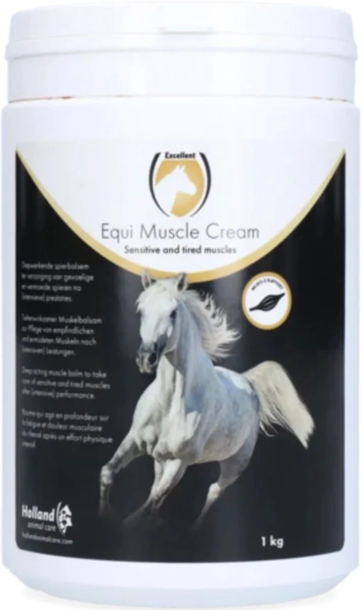 Excellent Equi Muscle Cream - 1kg - Ter verzorging van gevoelige en vermoeide spieren na prestaties - Geschikt voor paarden de Holland Animal Care – photo produit