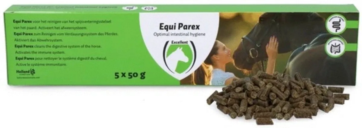 Excellent Equi Parex Pellets - 5 x 50gr - Draagt bij aan een gezonde maag- en darmflora - Geschikt voor paarden de Holland Animal Care – photo produit