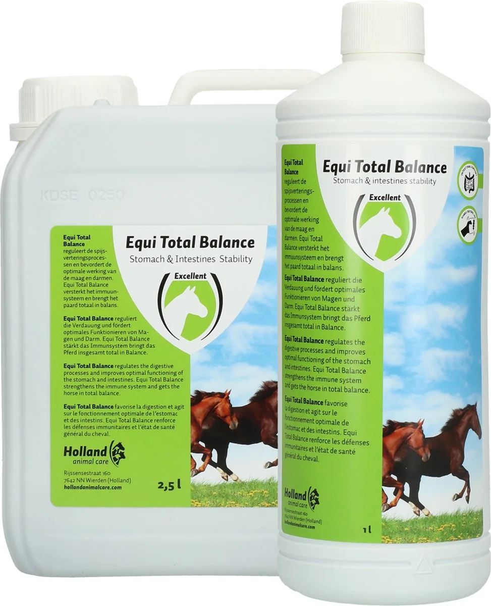 Excellent Equi total balance - 2.5 liter - Bevordert een optimale werking van maag en darmen en ondersteund het immuunsysteem - Geschikt voor paarden - Met pomp van Holland Animal Care – productfoto