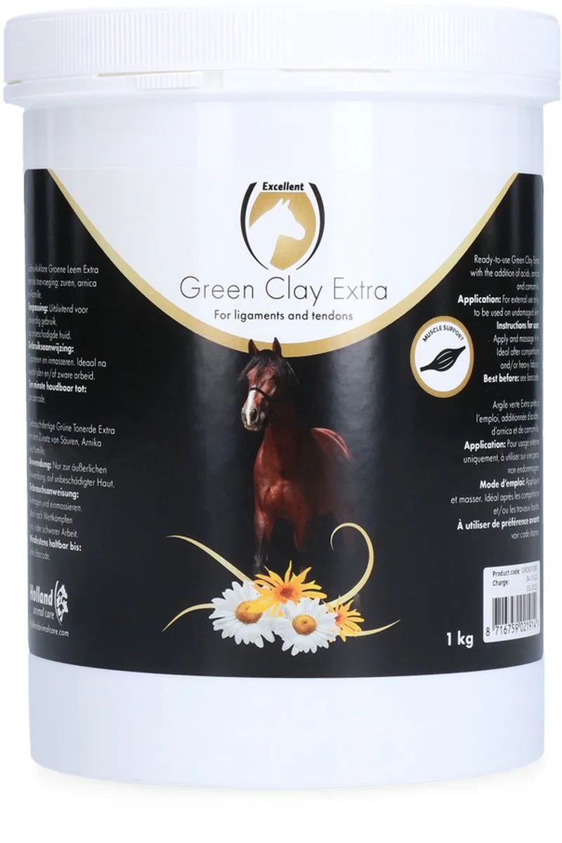 Excellent Groene Leem Extra - 1 kg - Bevordert de doorbloeding en helpt bij zware benen - Geschikt voor paarden de Holland Animal Care – photo produit