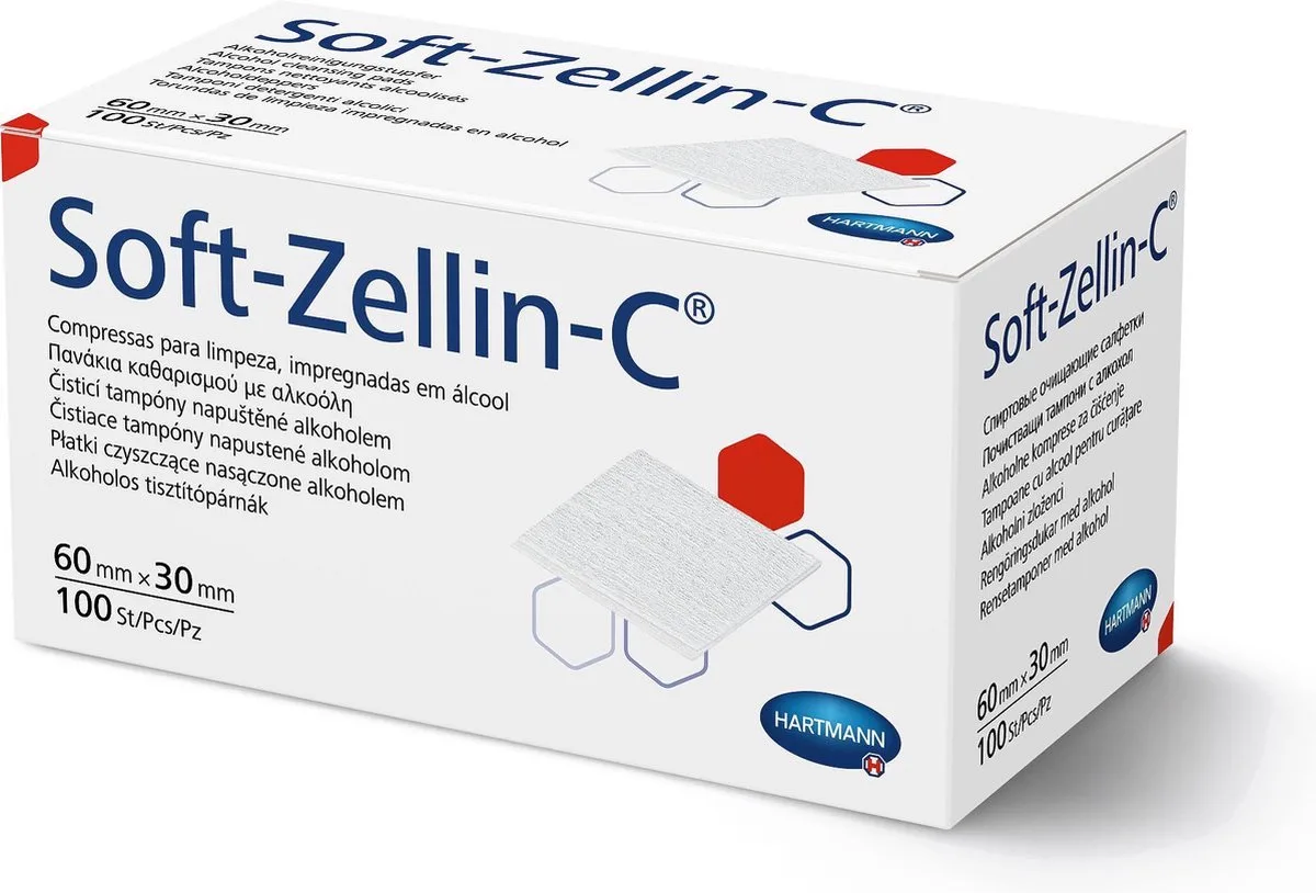 Excellent - Hartmann Soft-Zellin-C - alcoholdoekjes - Tepel Deppers - Slotgat reiniger - 100 stuks by Holland Animal Care in White – product photo