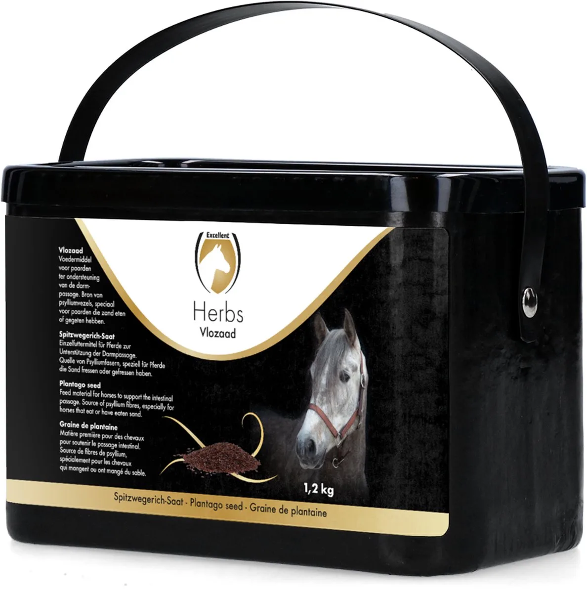 Excellent Herbs Vlozaad (Psylliumzaad) – 1.2 kg - biedt ondersteuning bij darmpassage – voor paarden en pony’s die zand eten/ hebben gegeten de Holland Animal Care – photo produit