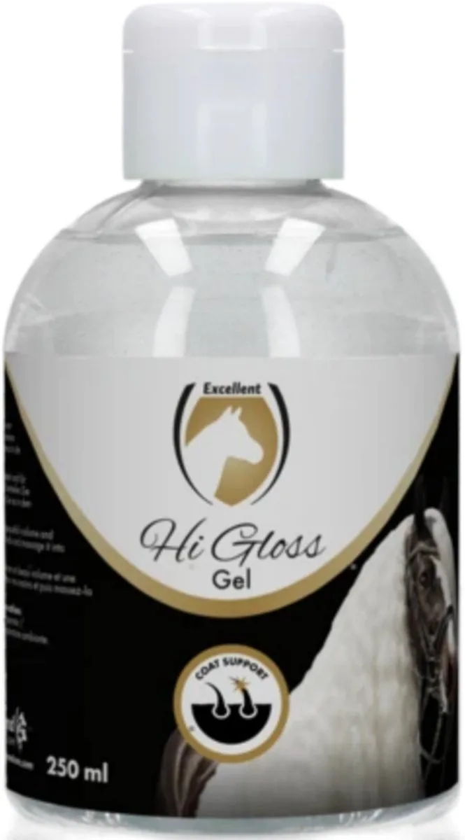 Excellent Hi Gloss Gel met pomp - Glans gel met conditioner en frisse lavendel - Geschikt voor paarden - 250 ml fra Holland Animal Care – produktbillede